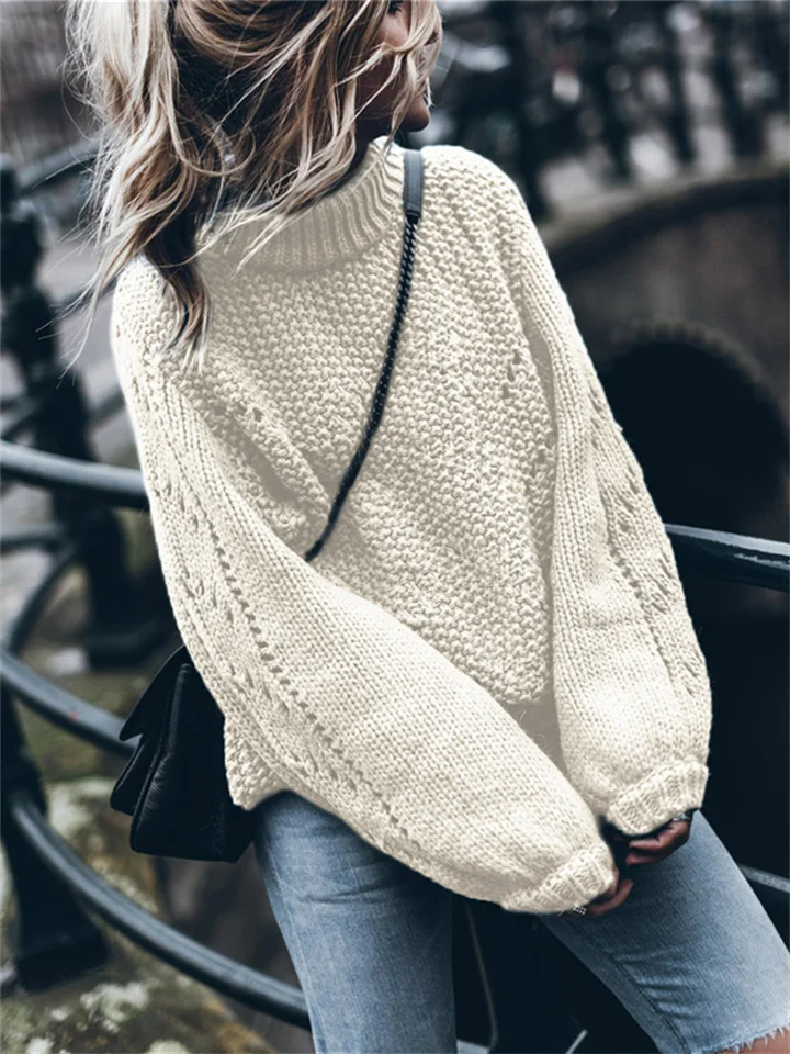 Solid Color Round Neck Casual Knitted Sweater