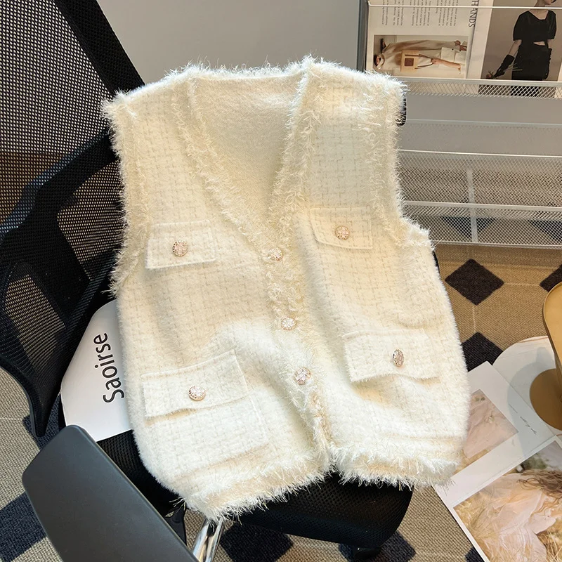 Toloer French Socialite Small Fragrant Wind Hair Edge Vest Vest Female Spring And Autumn Design Sense Temperament V Collar Horse Clip Jacket Jacket-Outfit Ideas