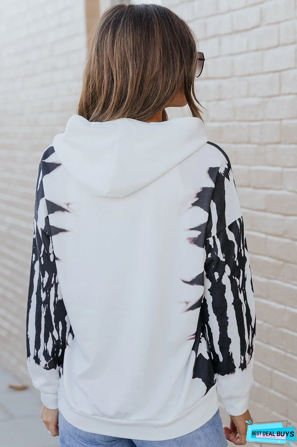 Contrast Dropped Shoulder Hoodie with Pocket