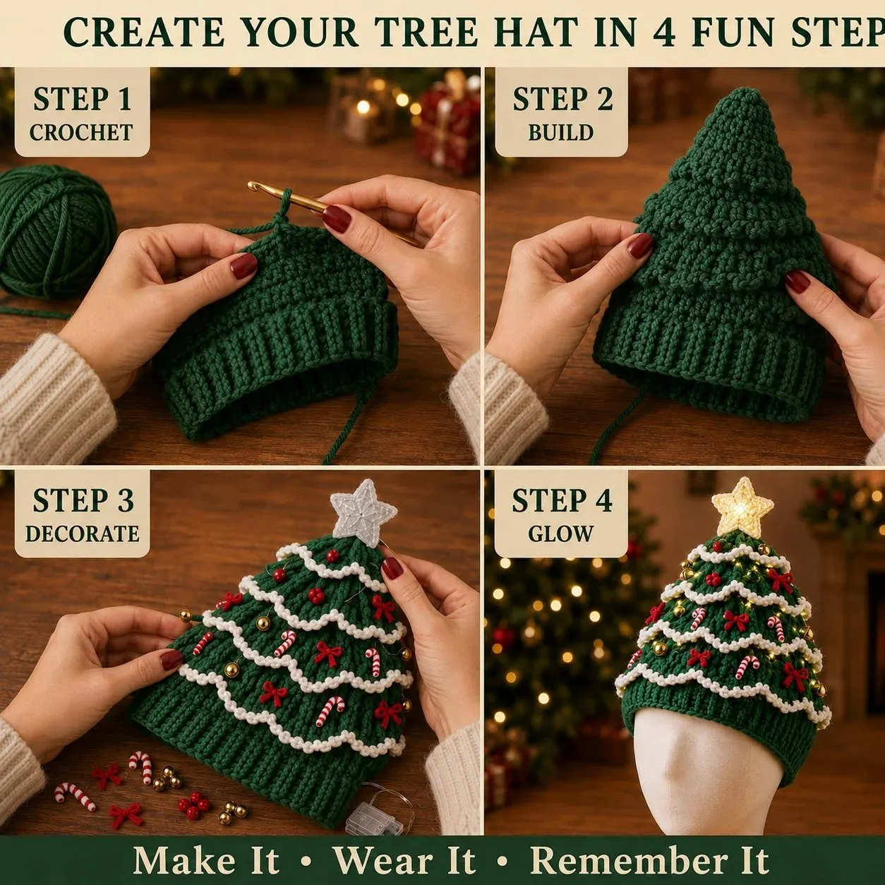 Christmas crochet hat styling detail