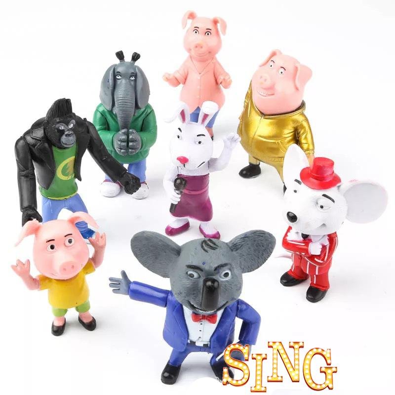 Sing Action Figure Model Toy Set Boys Girls Holiday Gifts 8 Pcs