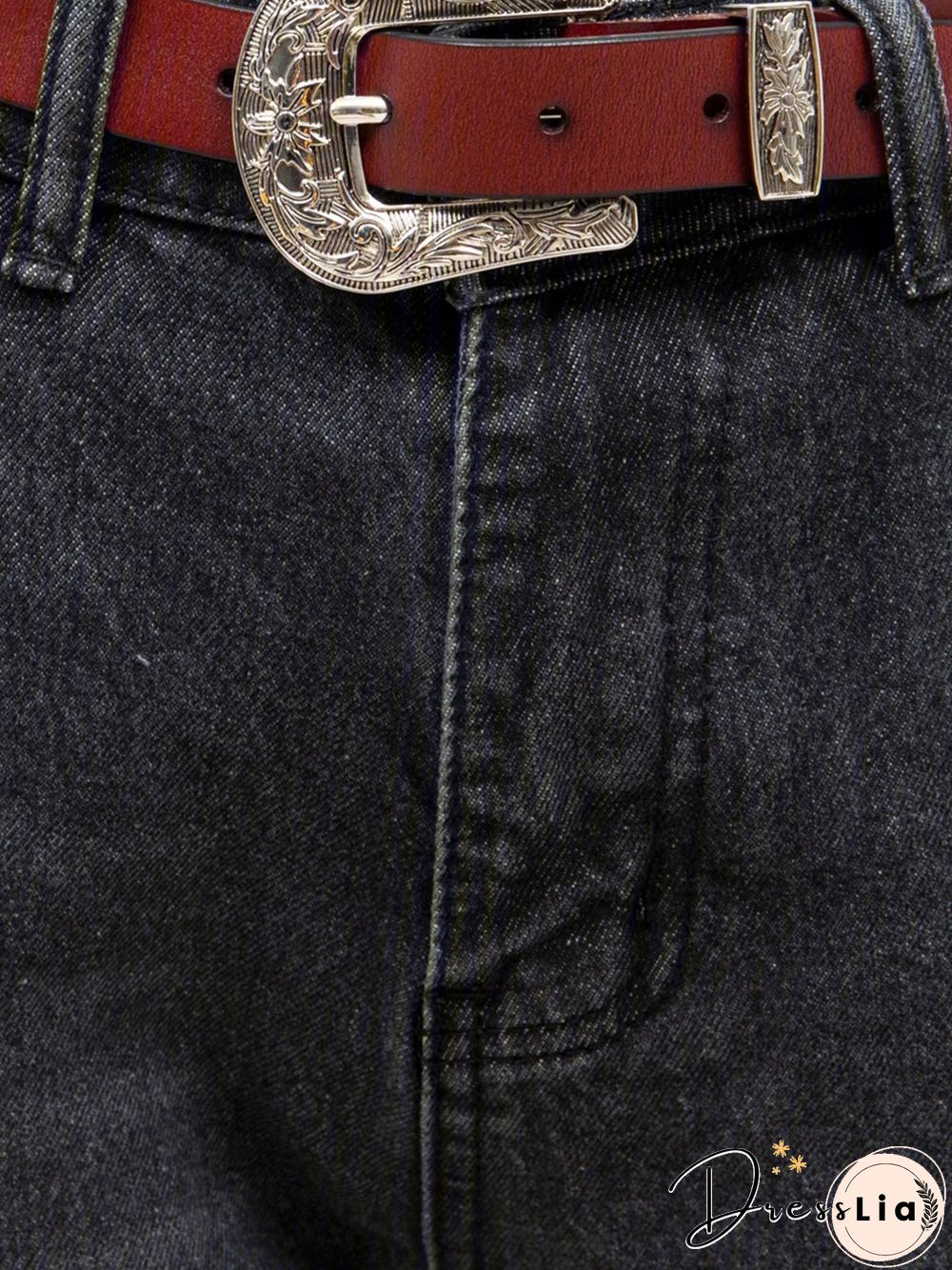 Blue Denim Plain Casual Pants