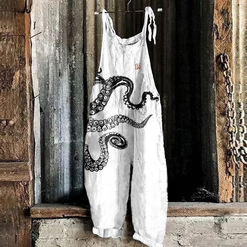 Japanese Octopus Print Loose Casual Jumpsuit