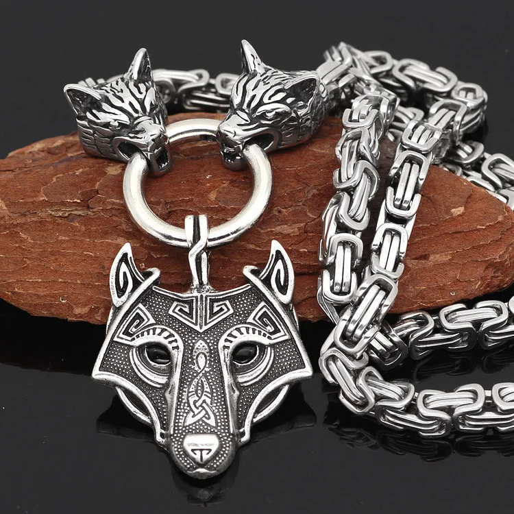 Coutureaura Viking Wolf Head King Necklace