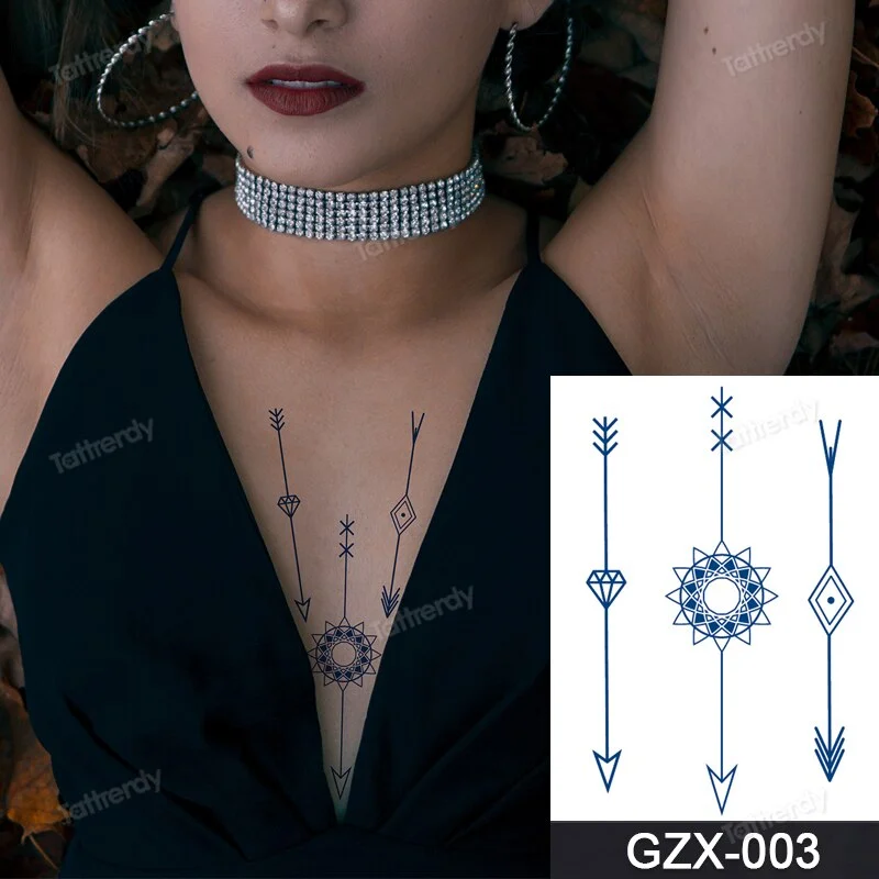 Juice Tatoo Sexy Waterproof Temporary Tattoo Wing Totem on Hand Arm Breast Waist Blue Tattoo Sticker Fake Tattoos for Men Women