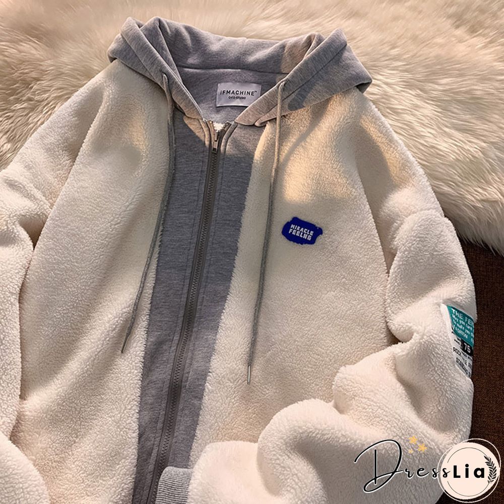 Unisex Oversize Fake Two-Piece Sherpa Jacket