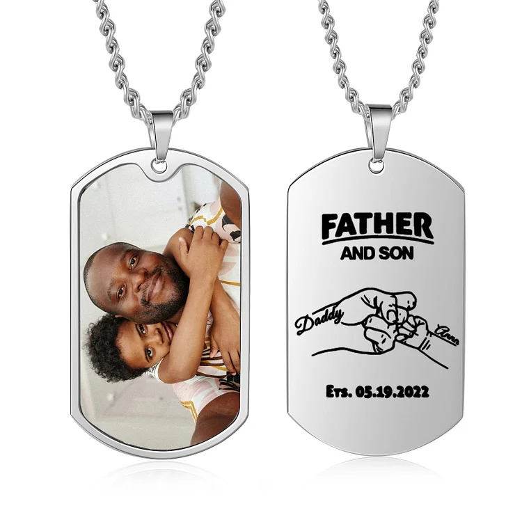 Father and Son Necklace Personalized Men's Photo Dog Tag Necklace Gift for Him