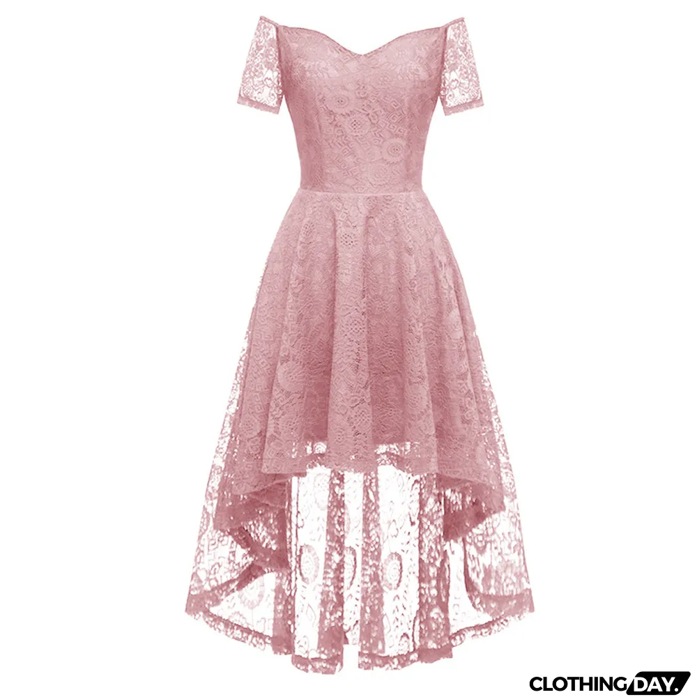 Women Sexy Elegant Off Shoulder lace Short Sleeve Mermaid Dress