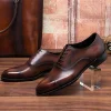 Luxury Brown Mens Formal Business Shoes Genuine Leather