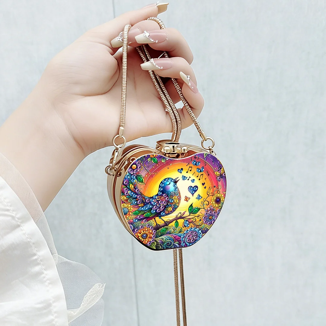 Birds DIY Acrylic Love Diamond Art Painting Card Case Wallet with Chain Small Diamond Painting Crossbody Bag for Adults Women Girls Gift
