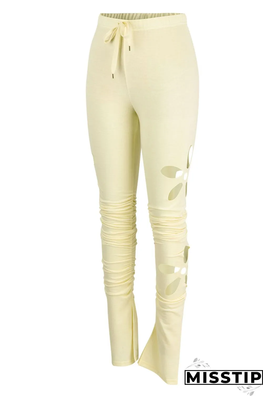 Grey Casual Street Solid Hollowed Out Patchwork High Waist Speaker Solid Color Bottoms