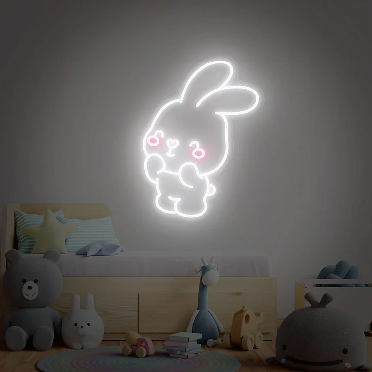 Cute Bunny Rabbit Neon Sign Custom Animal Neon Lights Anime Sign Wall Art Gifts for Decorations Bar Christmas Party Wedding Boy Living Room Decor