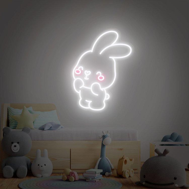 Cute Bunny Rabbit Neon Sign Custom Animal Neon Lights Anime Sign Wall Art Gifts for Decorations Bar Christmas Party Wedding Boy Living Room Decor