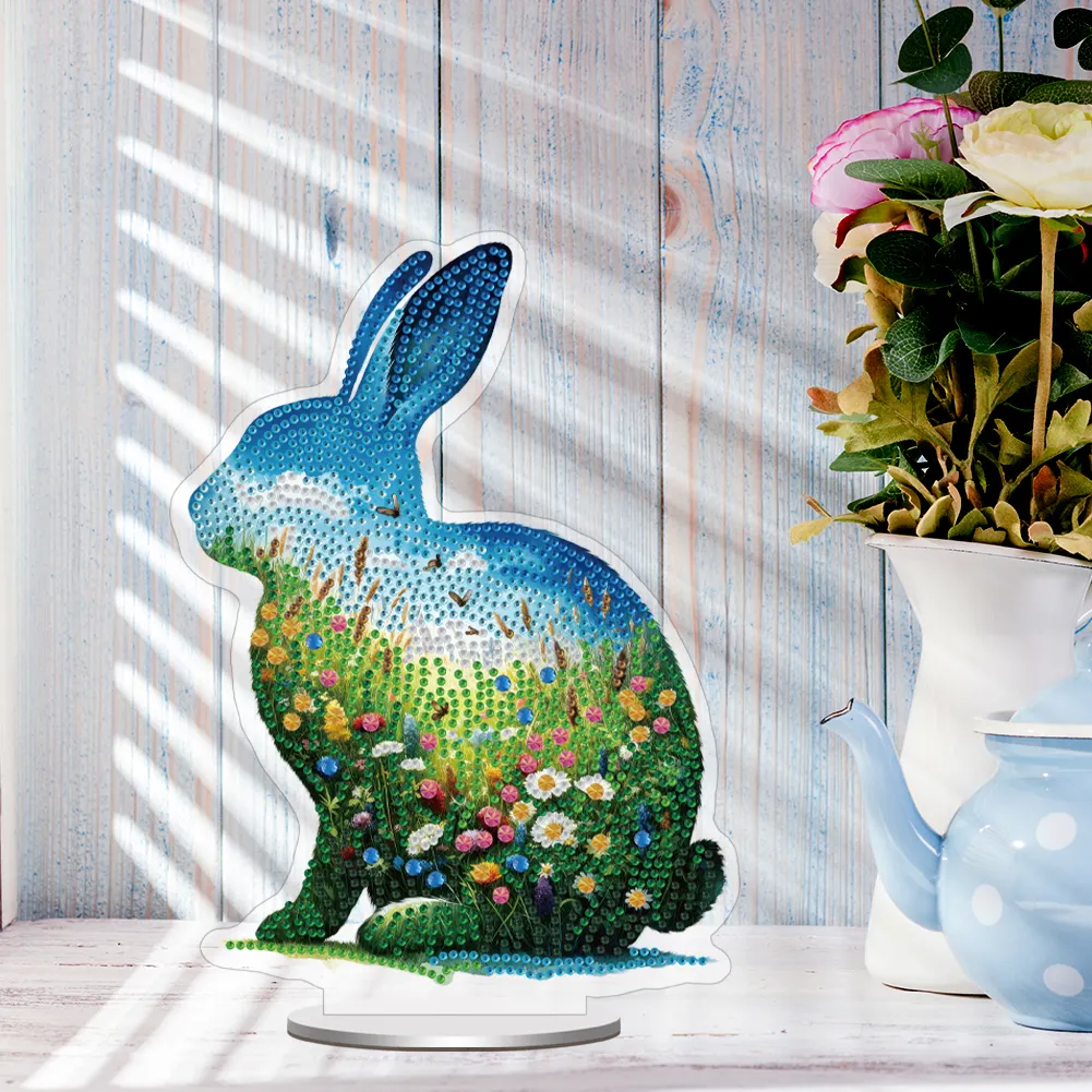 5D DIY Acrylic Rabbit Animal Scenery Silhouette Special Shape Diamond Painting Art Tabletop Decorations