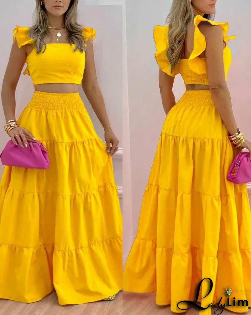 Spring/Summer Solid Color Skirt Mid Waist Swing Skirt Trend Chic Career Two Piece Dress Suit