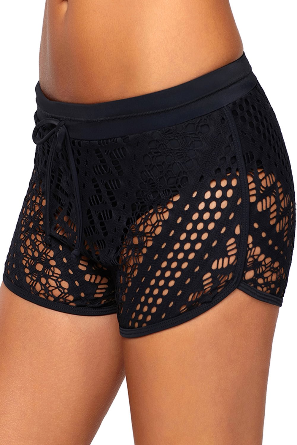 Buzzdaisy Hollow Out Lace Overlay Swim Short Bottom