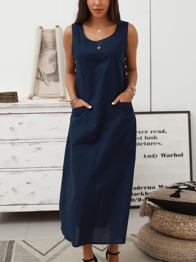 Royal Blue A-Line Sleeveless Cotton Dresses Zaesvini