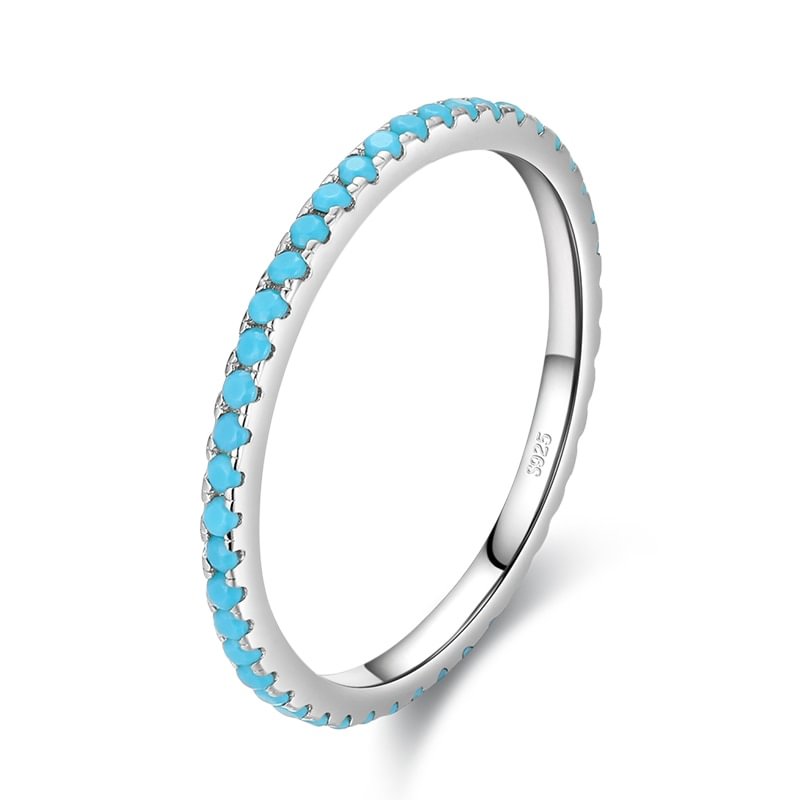 925 Sterling Silver Classic Exquisite Circle Turquoise Charm Ring