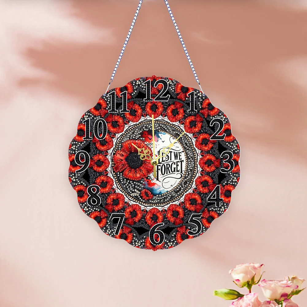 DIY Poppy Special Shape Diamond Painting Hanging Clock for Home Decor