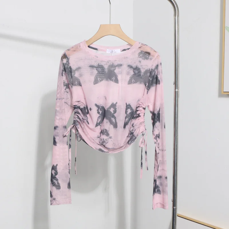 Uveng Real Shooting 2024 Summer New Long-Sleeved Short-Sleeved T-Shirt Sun Protection Shirt Thin Perspective Tie-Dye Mesh Hooder 6928