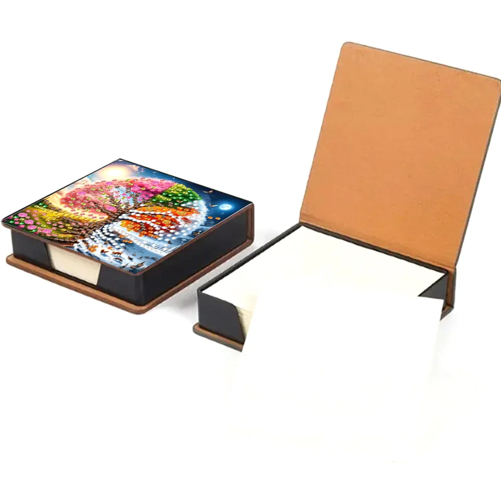 PU Tree Diamond Painting Notecard Box with Papers for DIY Art Craft