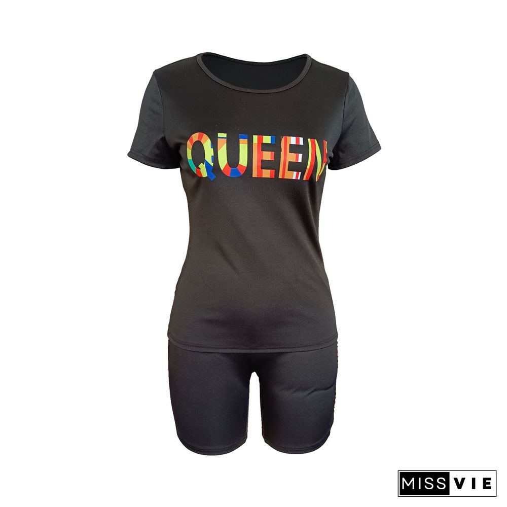 Casual O Neck T Shirt Biker Shorts Tracksuits