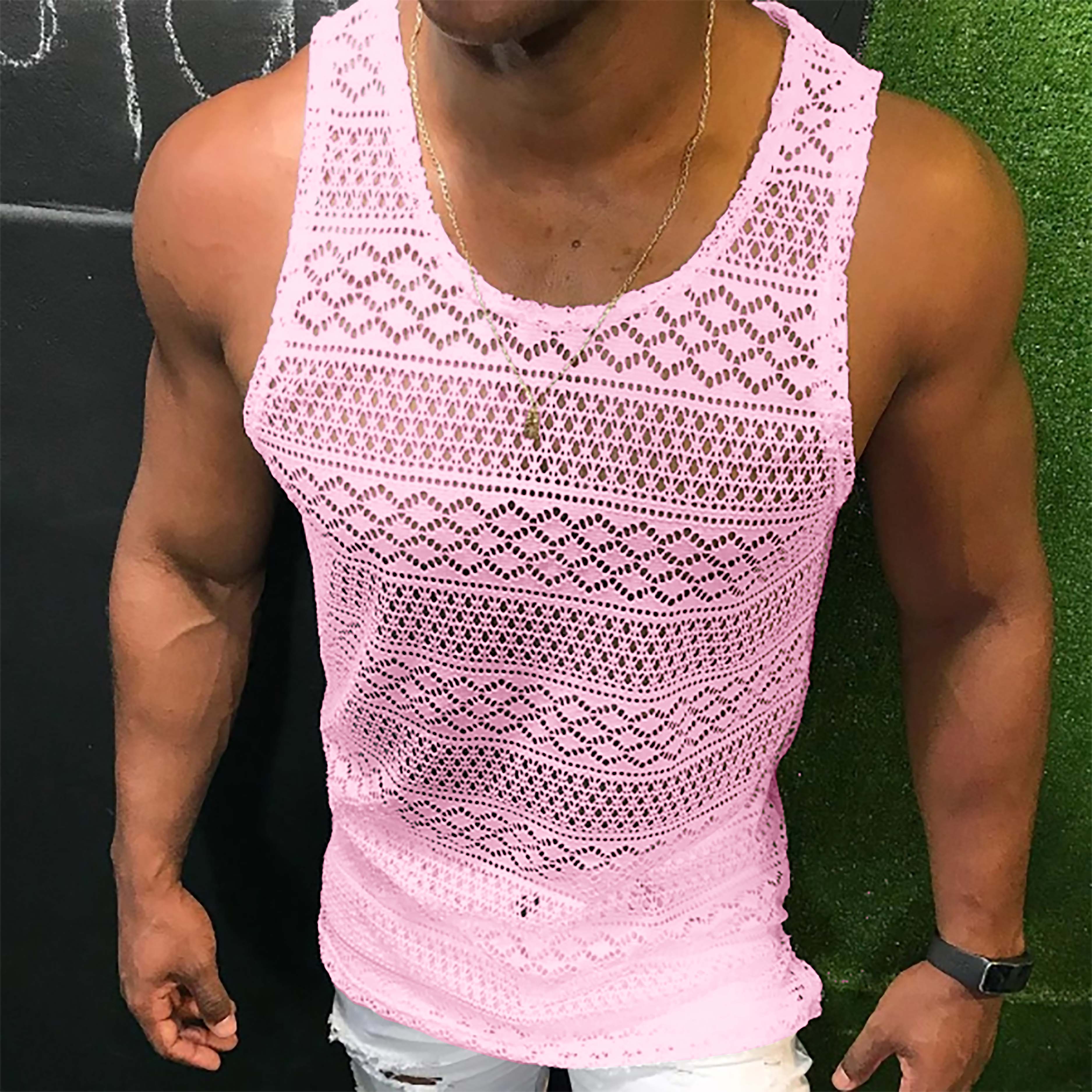 Patterned Grid See-through Sexy Tank Top Lixishop 