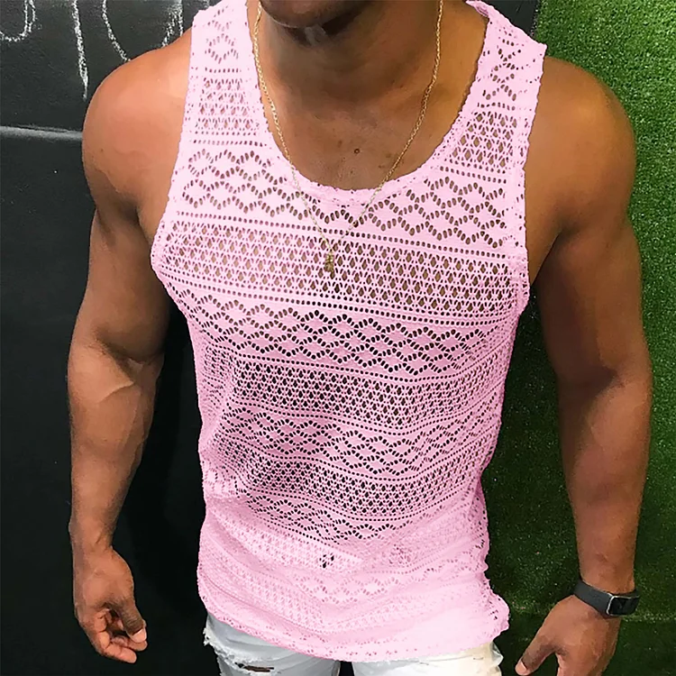 Patterned Grid See-through Sexy Tank Top