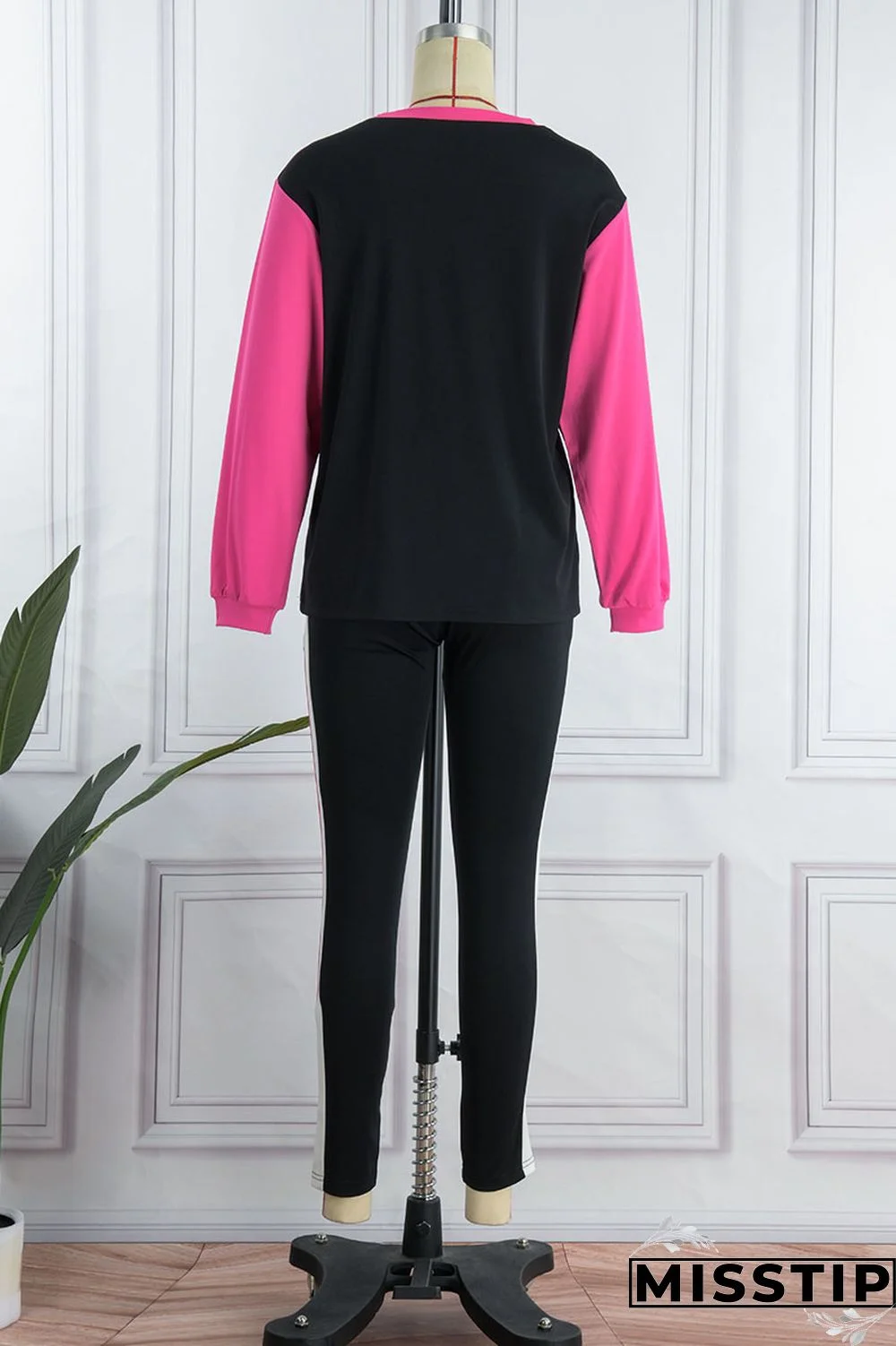 Black Red Casual Solid Patchwork O Neck Long Sleeve Two Pieces