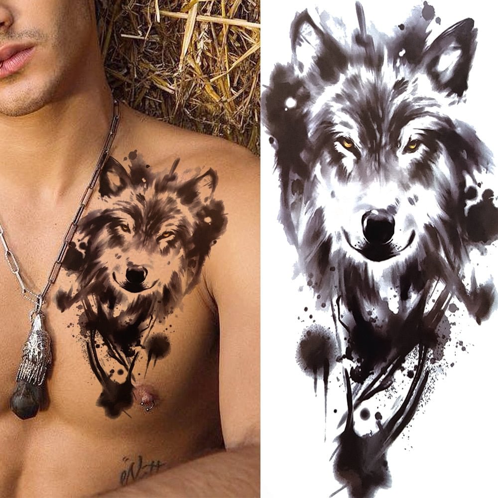Sexy Rose Lion Flower Temporary Tattoos For Women Men Kids Boys Realistic Fake Wolf Tattoo Sticker Black Cross Compass Tatoos 515