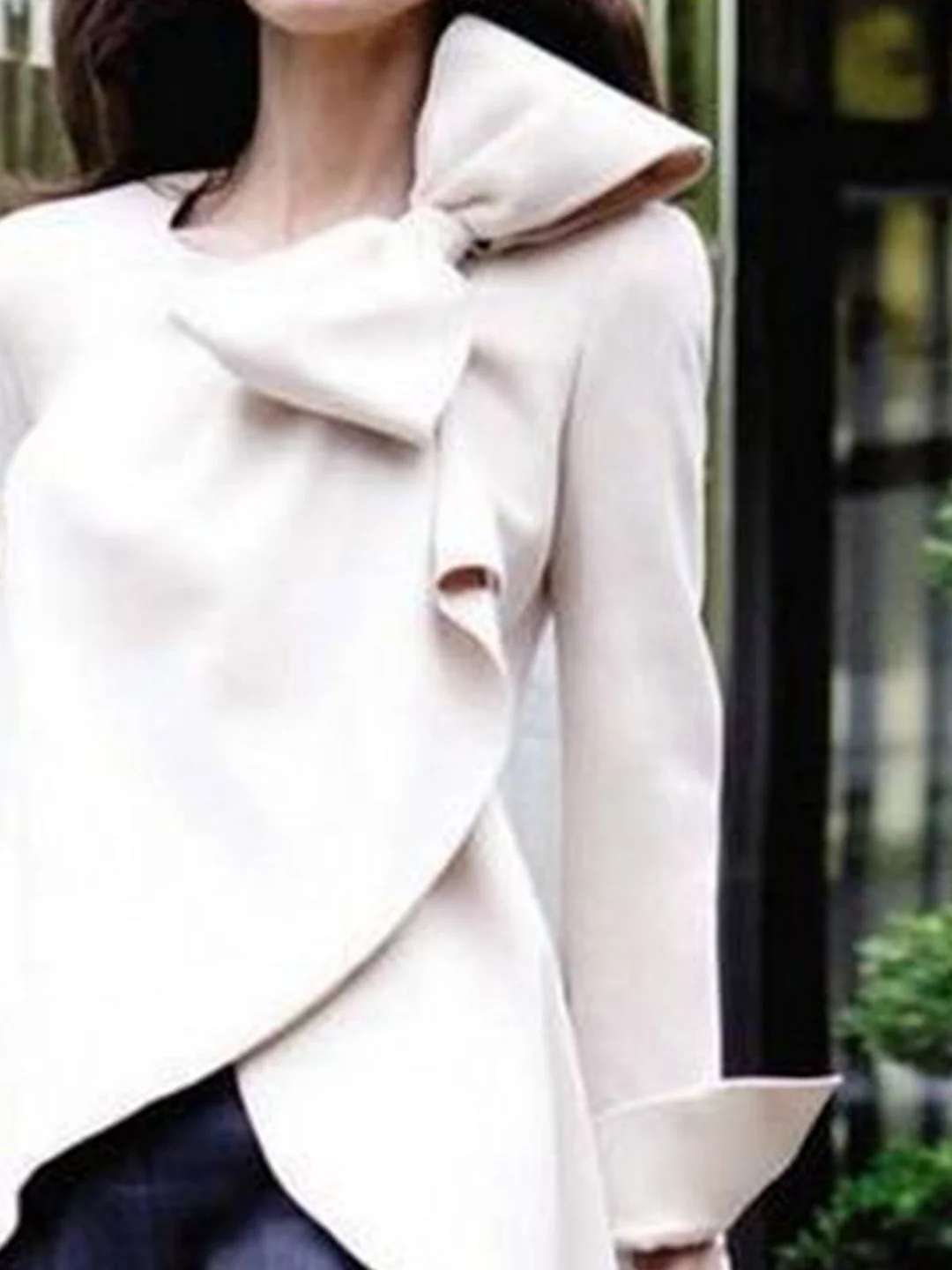 Apricot Crew Neck Bow Elegant Tunic