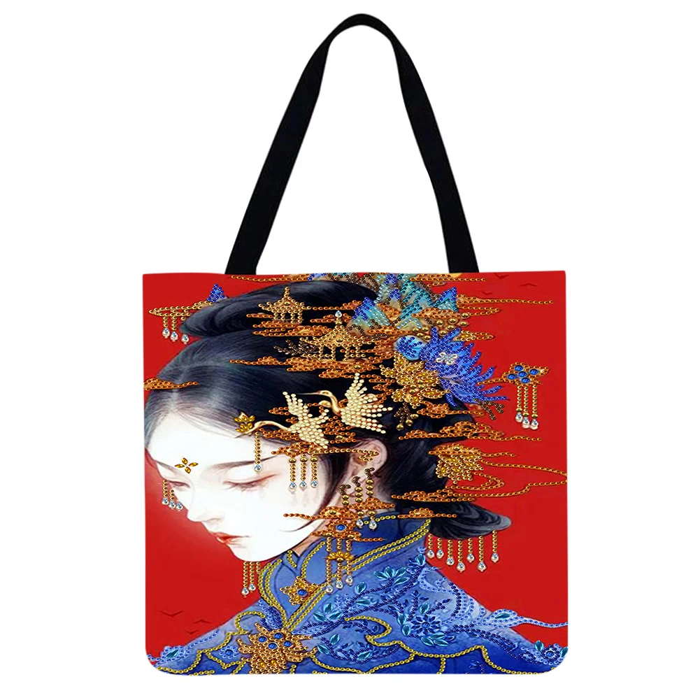 Linen Tote Bag -Girl in blue