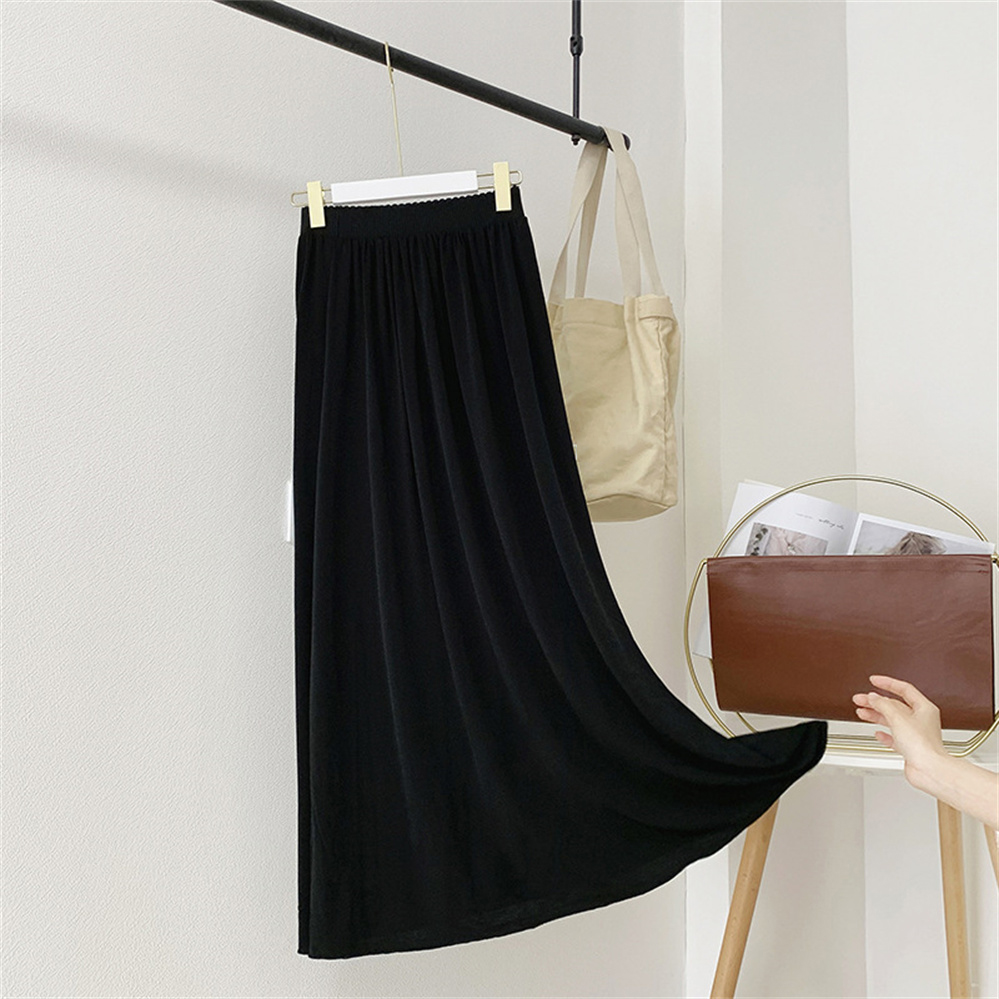 Cczzt 2025 Korean New Women Elegant Fashion Casual Solid Color Elastic High Waist Office A-line Skirt New Length 60/70/850/90/100cm