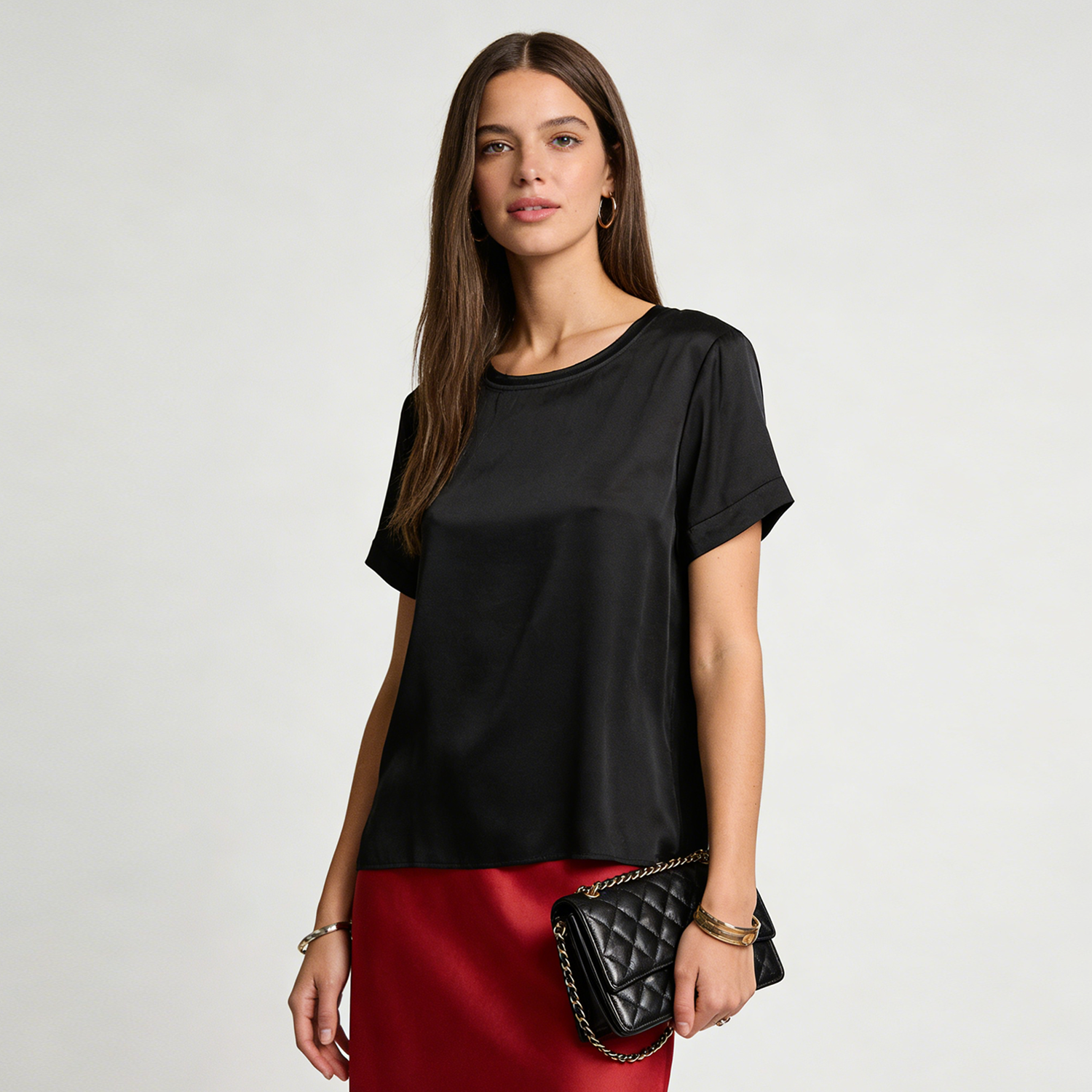 Silk Blouse T-Shirt Solid Color Top REAL SILK LIFE