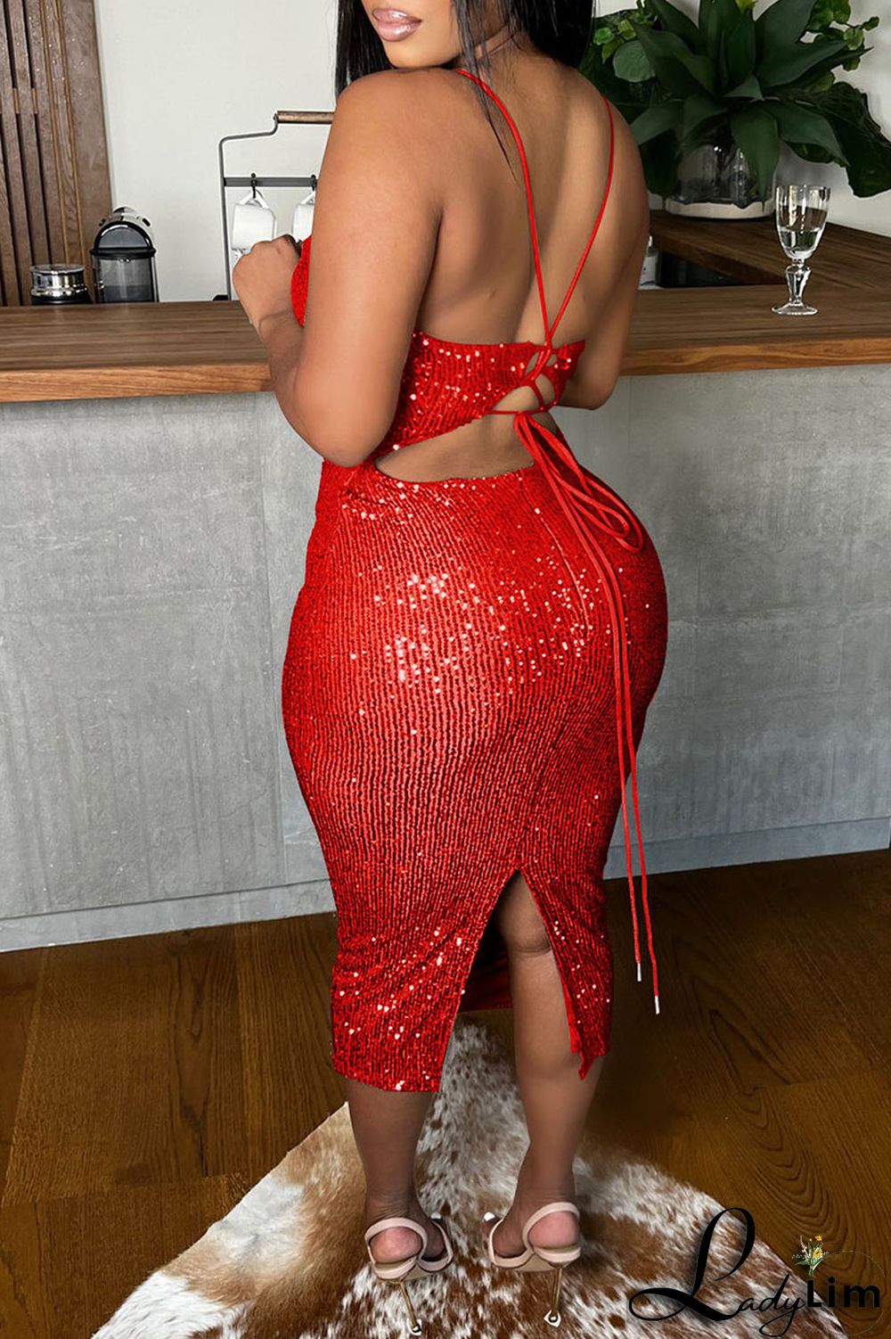 White Sexy Solid Sequins Patchwork Backless Spaghetti Strap One Step Skirt Dresses