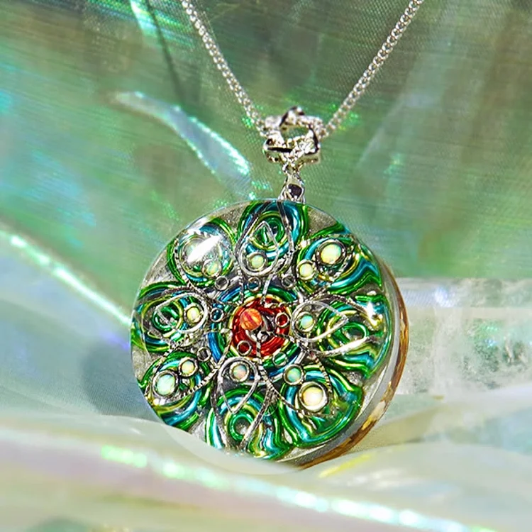 Olivenorma Green Rutilated Quartz Fire Opal Necklace