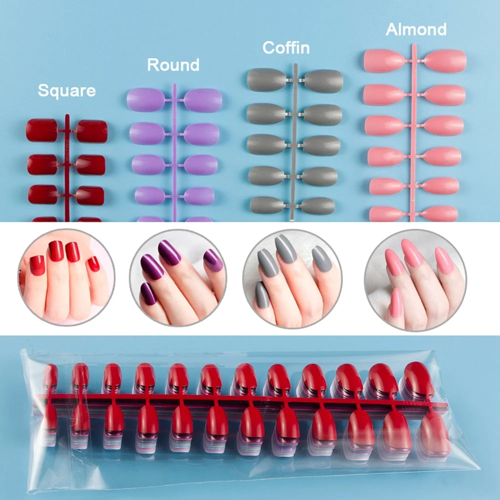 432pcs 18 Mixed Solid Colors Short Round Almond Coffin Shape Nail Tips Full Cover False Nail Tips Press On Fake Nails 18 Strips-Nail Inspo