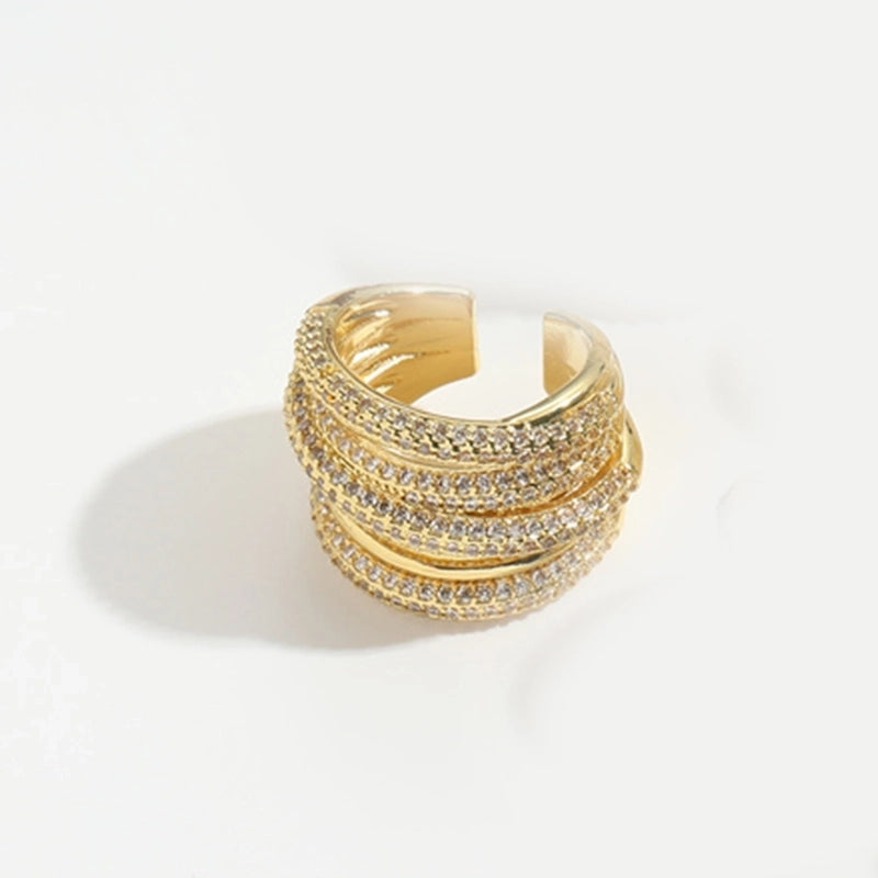 Copper 14K Gold Plated Inlay Geometric Zircon Open Rings