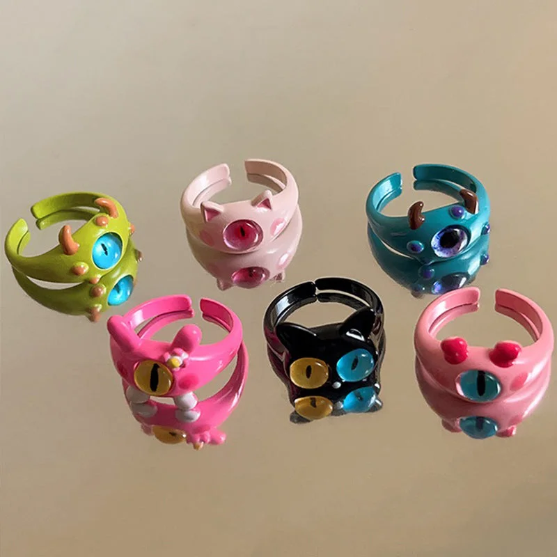 One-Eyed Little Monster Open Rings For Women Cute Cartoon Colorful Adjustable Ring Eveing Party Accessories