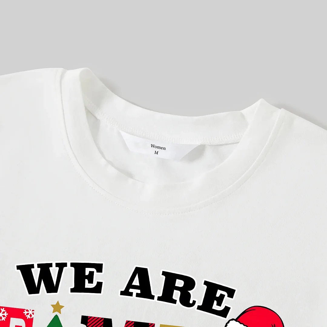 2024 "We Are Family" Colorful Monogram Prints Contrast White Long Sleeve with Green&Red Plaid Pants Family Matching Pajamas