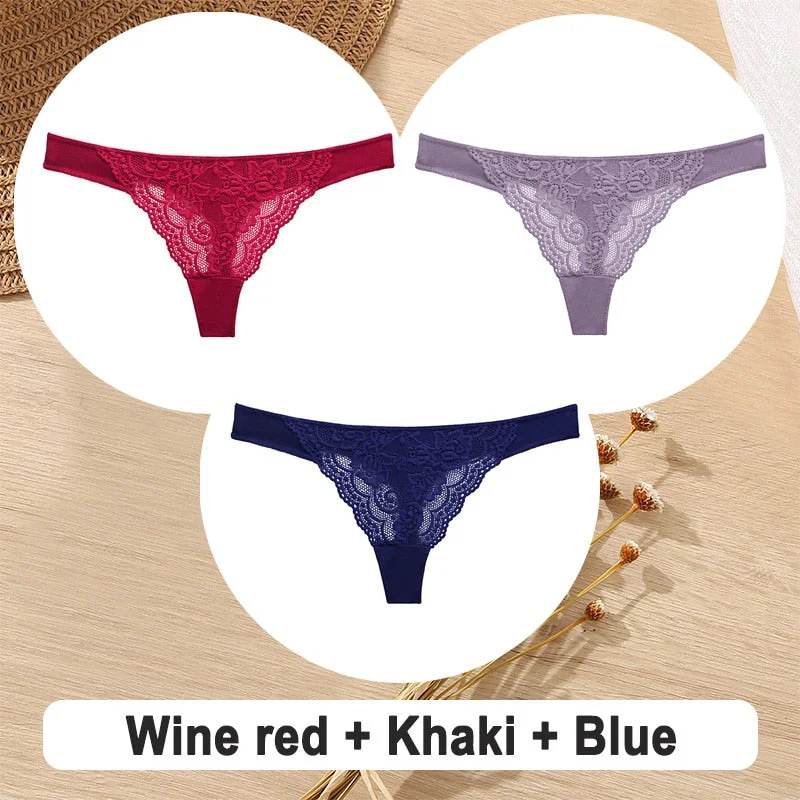 3PCS/Set Cotton G-String Women Panties Lace Underwear Female Lingerie Intimates Underpants Sexy Thong Panties for Girls Pantys