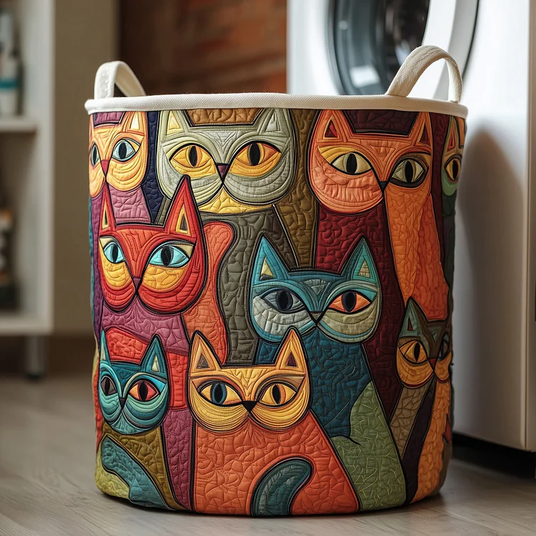 Whimsical Cat Quilted Laundry Basket GFTOTG215