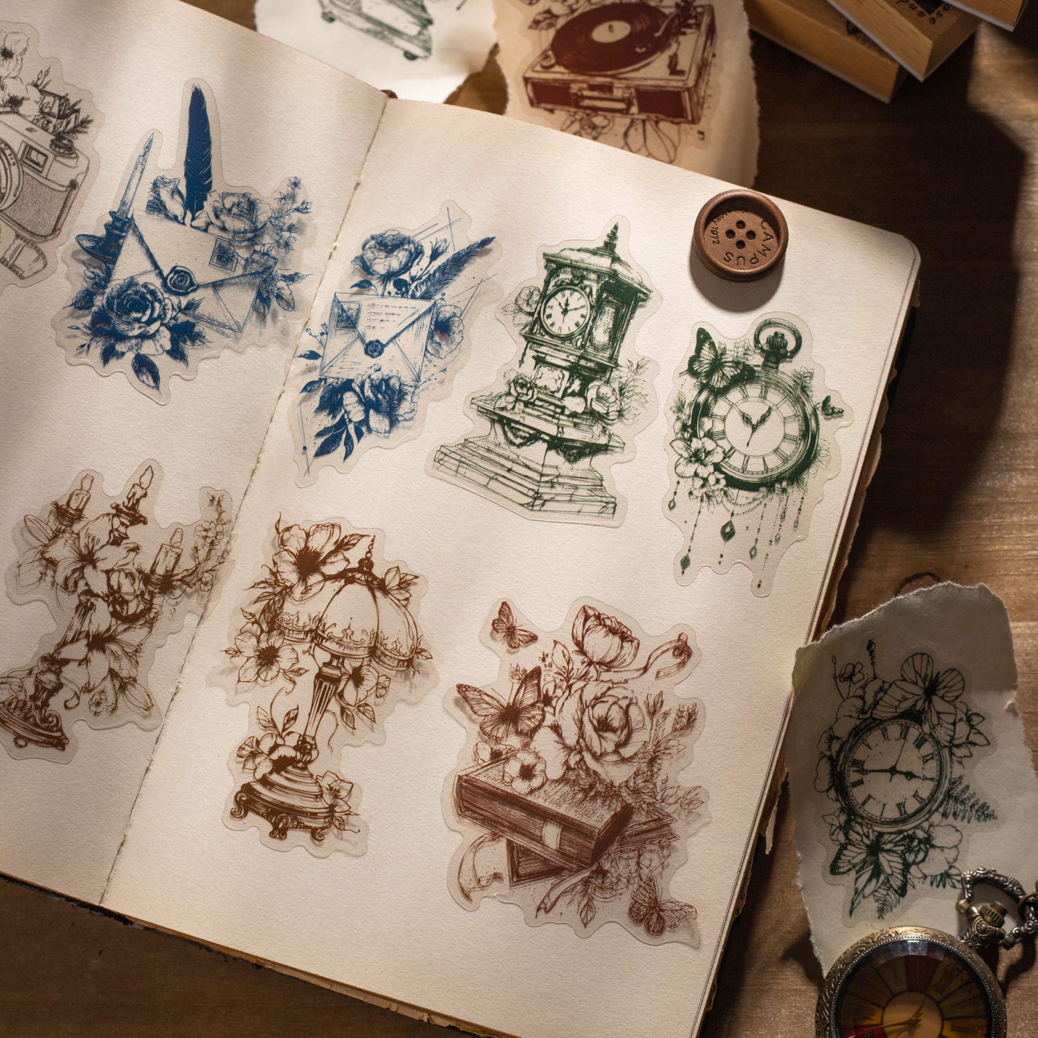 PET 스티커 - 길디드 컬렉션 시리즈 빈티지 나비 꽃