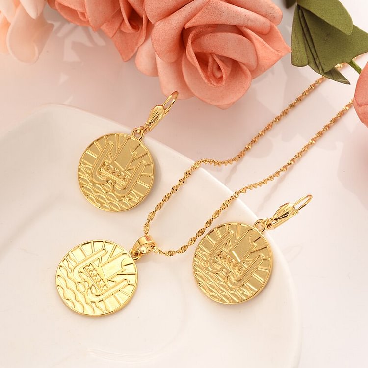 24k coin Gold Color &amp; Brass,Arab/Africa earring pendant  jewelry set