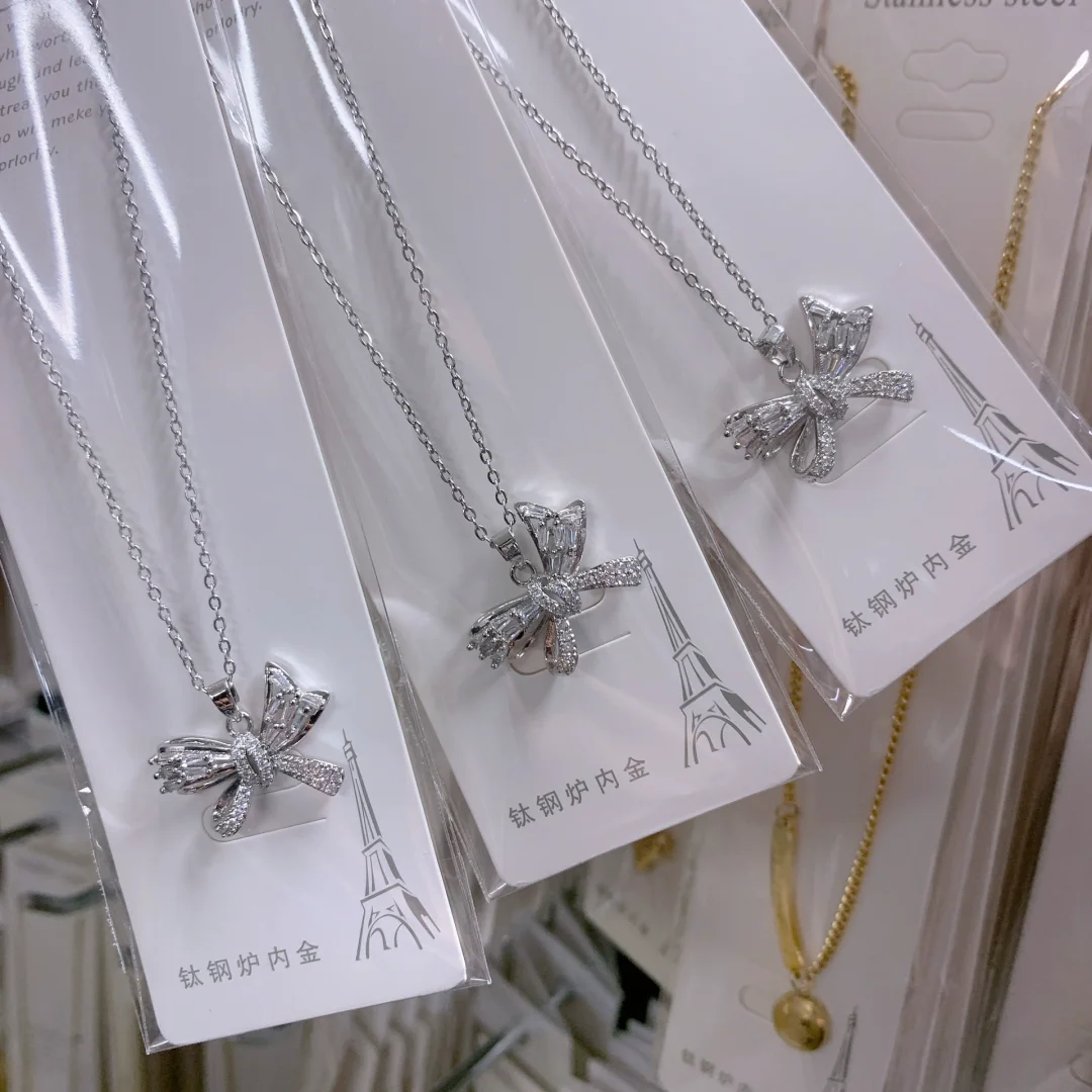 T-Shaped Zirconia Ribbon Gold-Plated Necklace