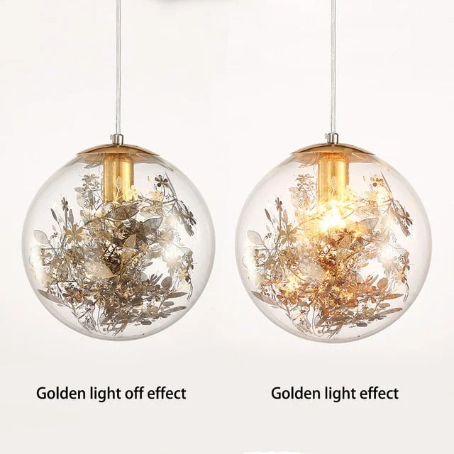 Nordic E27 Pendant Lights Gold And Silver Flower Hanging Lamp Hanglamp Creative Transparent Glass Staircase Loft Home Deco