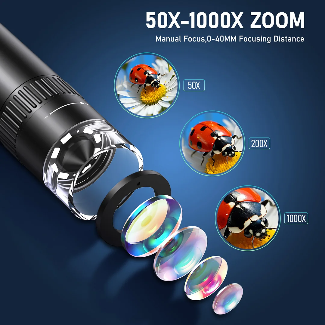 1000X Portable Screen Microscope for Kids and Adults, 32G Memory Card, 1080p Screen, Supports Video Recording, Photography and Playback, Connected to Windows 7 Systems and Later