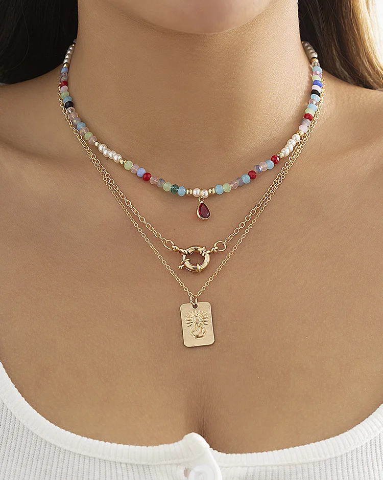 Vintage Colorful Water Drop Pendant Clavicle Chain