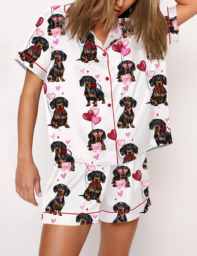 Women's Dachshund Valentines Print Pajama Set