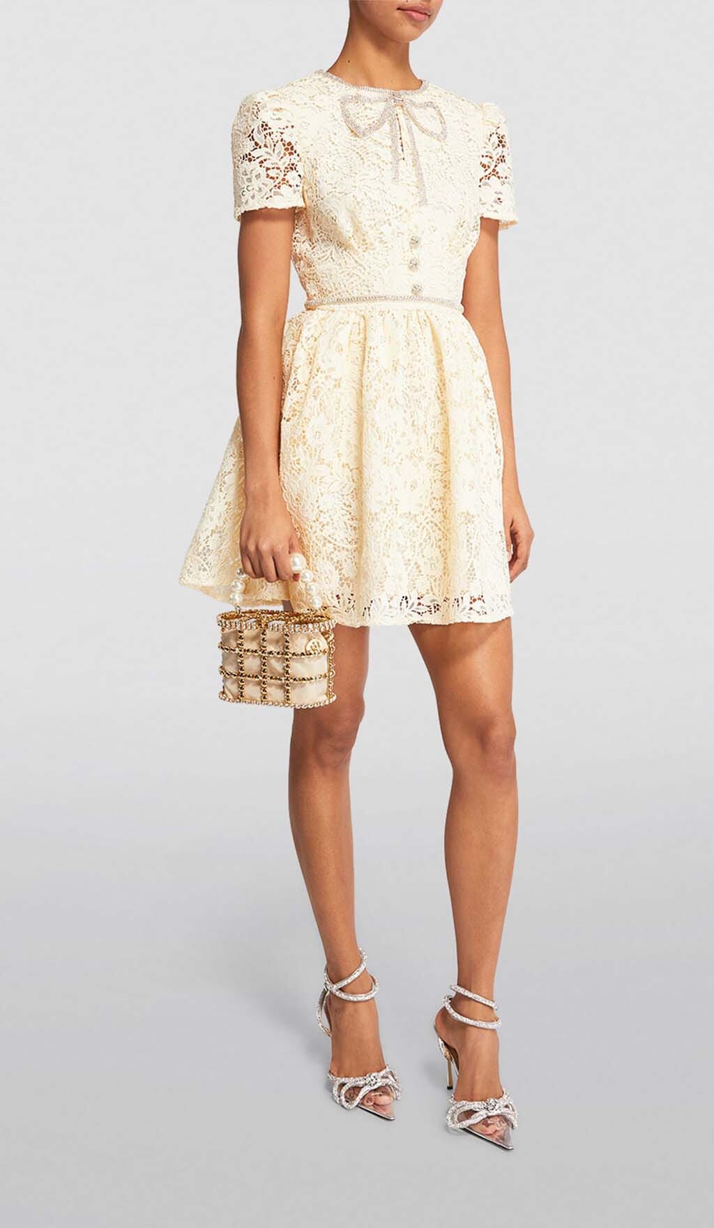 Lace Bow Mini Dress In White Flowering Girl